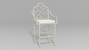 Chinese Chippendale Counter Stool with Arms
